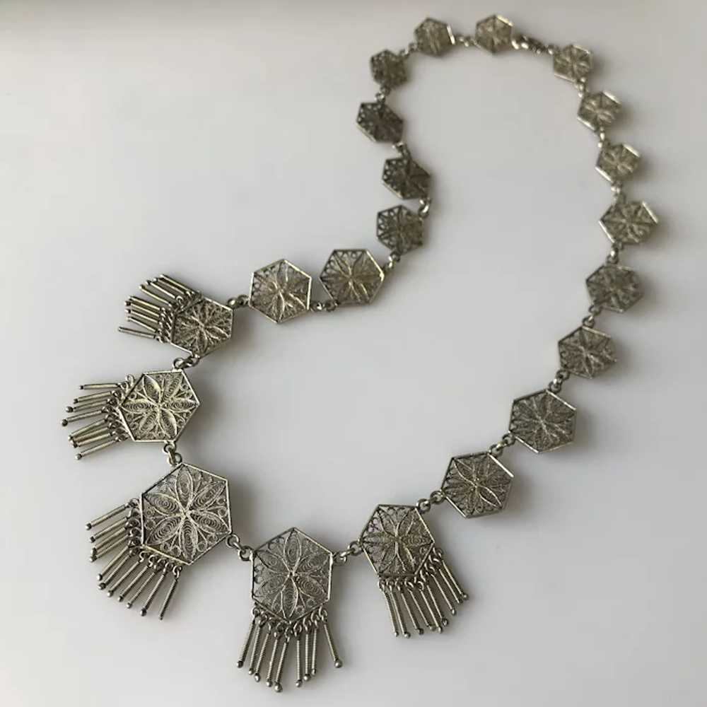 1920s Italian Silver Vermeil Filigree Necklace wi… - image 2