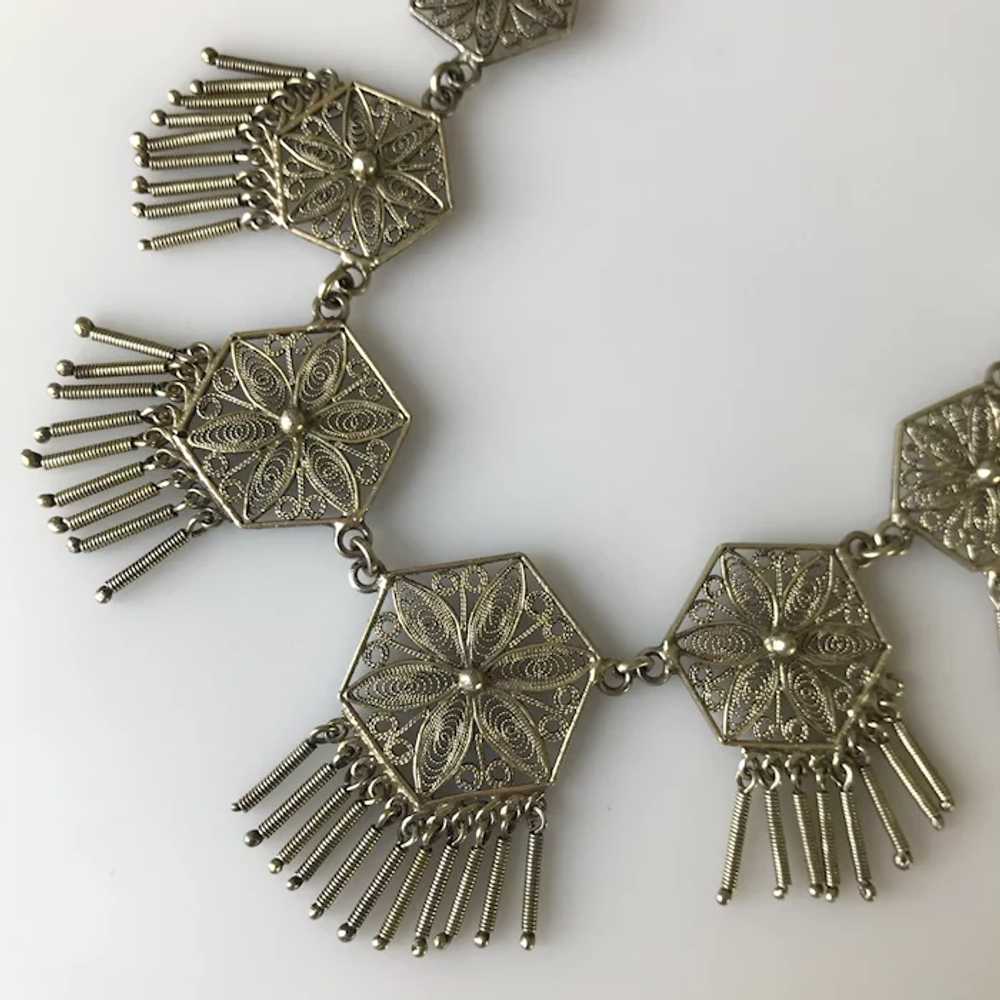 1920s Italian Silver Vermeil Filigree Necklace wi… - image 4