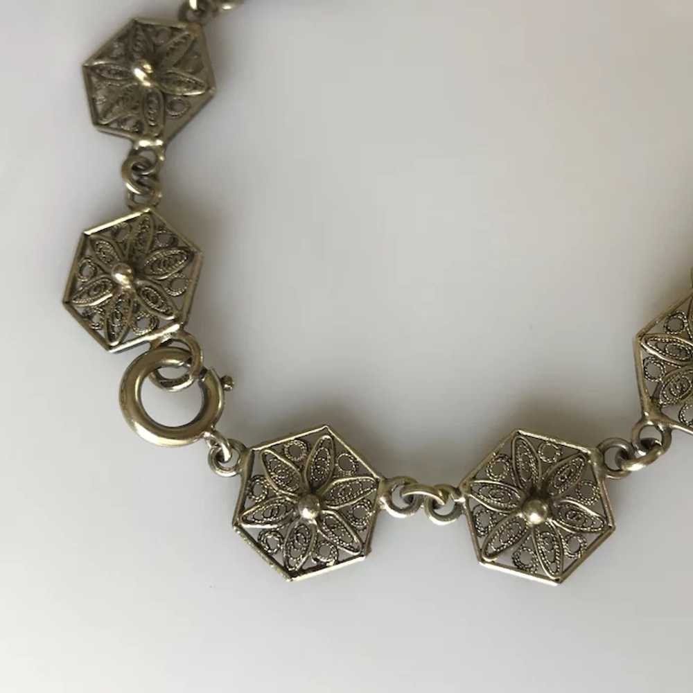 1920s Italian Silver Vermeil Filigree Necklace wi… - image 7