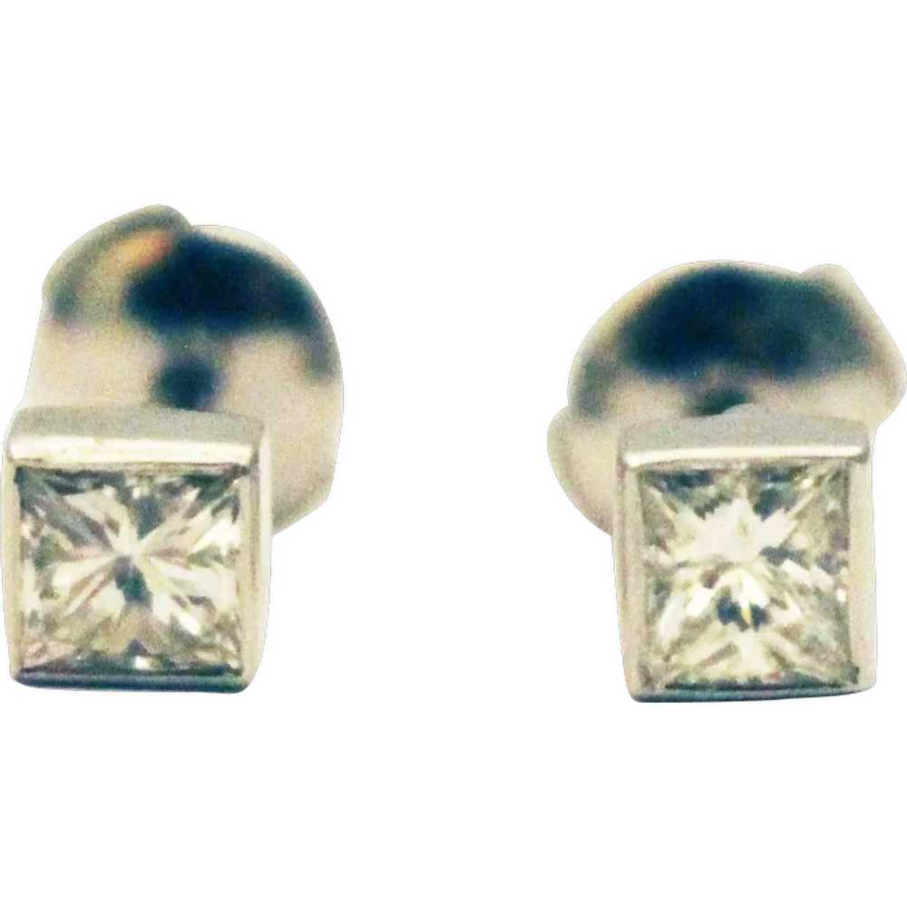 0.8 CT Natural Princess Cut Diamond Stud Earrings… - image 1