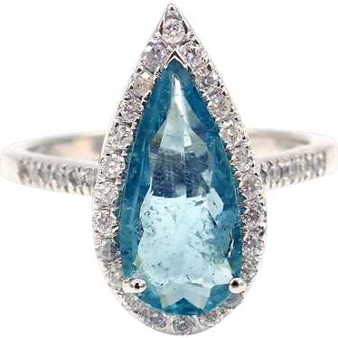 Pear Cut Paraiba Blue Tourmaline and Diamond Ring… - image 1