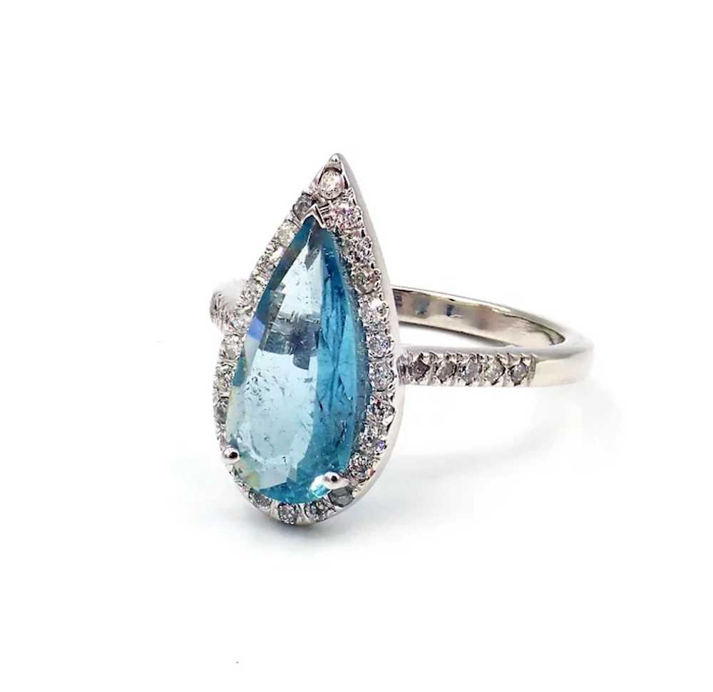 Pear Cut Paraiba Blue Tourmaline and Diamond Ring… - image 2