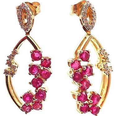 Unique Ruby and Diamond Designer Earrings 14KT Yel