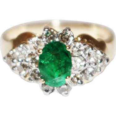 1 CT Natural Colombian Emerald and Diamond 14KT Ye