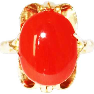Natural Italian Red Coral Ring in 18KT Gold - image 1