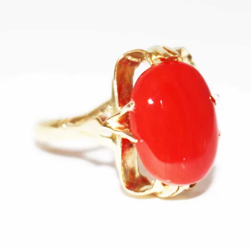 Natural Italian Red Coral Ring in 18KT Gold - image 2