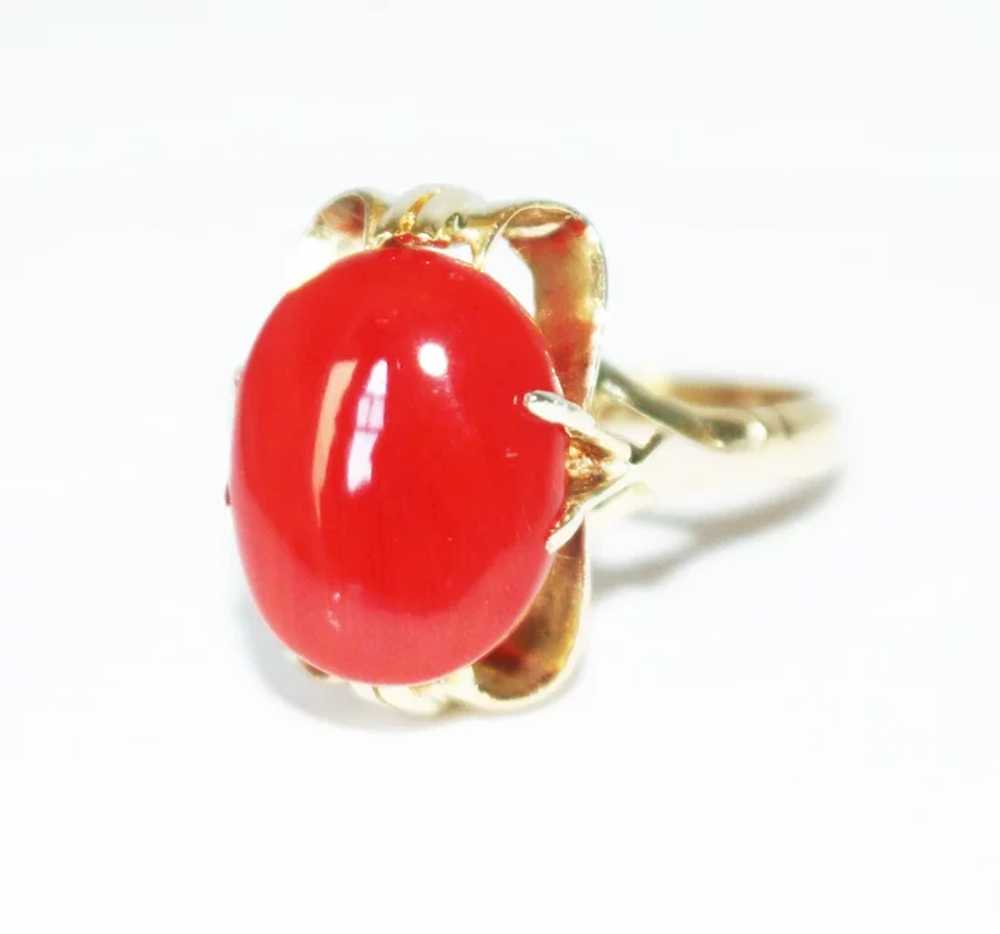 Natural Italian Red Coral Ring in 18KT Gold - image 3