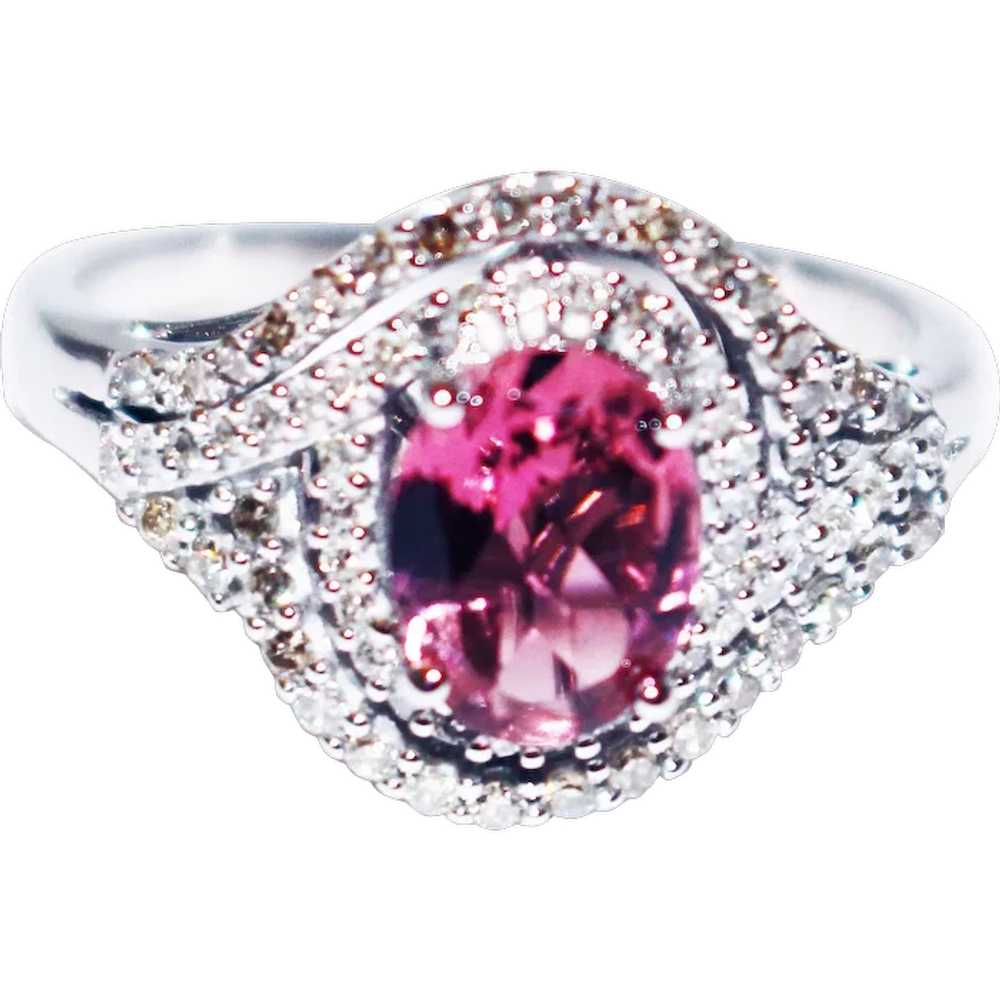 Pink Tourmaline and Diamond Ring in 14KT White Go… - image 1