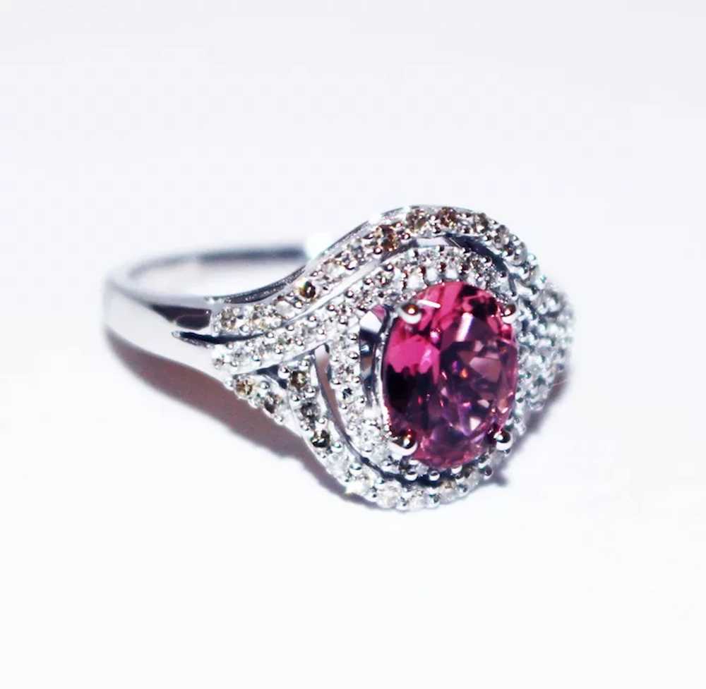 Pink Tourmaline and Diamond Ring in 14KT White Go… - image 2