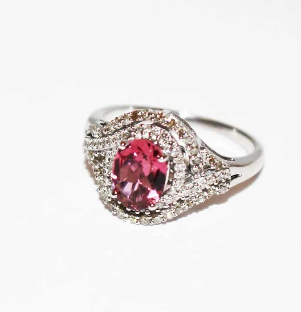 Pink Tourmaline and Diamond Ring in 14KT White Go… - image 3