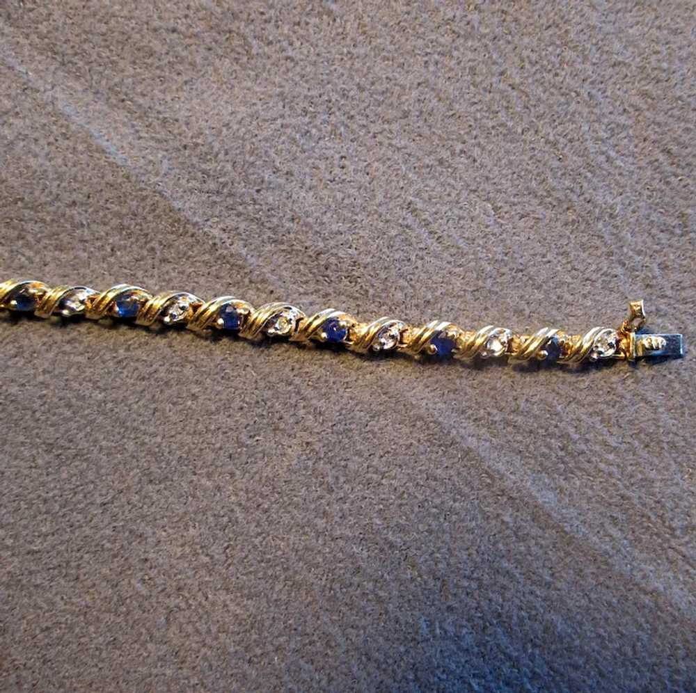 10K Gold Link Bracelet with Sapphires - image 2