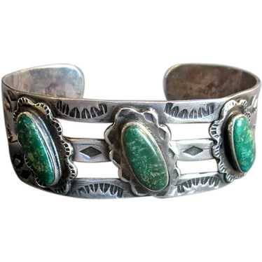 Native American Hand-Wrought Silver Cuff with Thr… - image 1