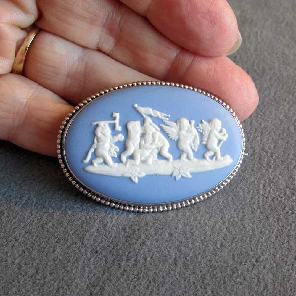 SS Blue & White Wedgwood Cameo Pin with Original … - image 6