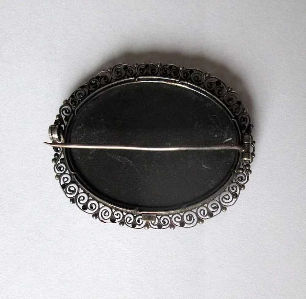 800 Silver Italian Inlaid Petra Dura Brooch - image 2