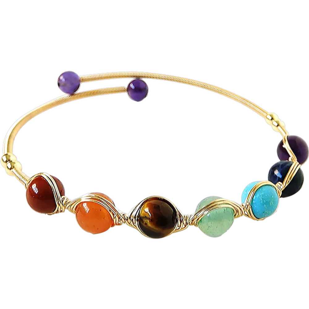 Chakra Gemstones Open Cuff Bracelet Copper Wire W… - image 1