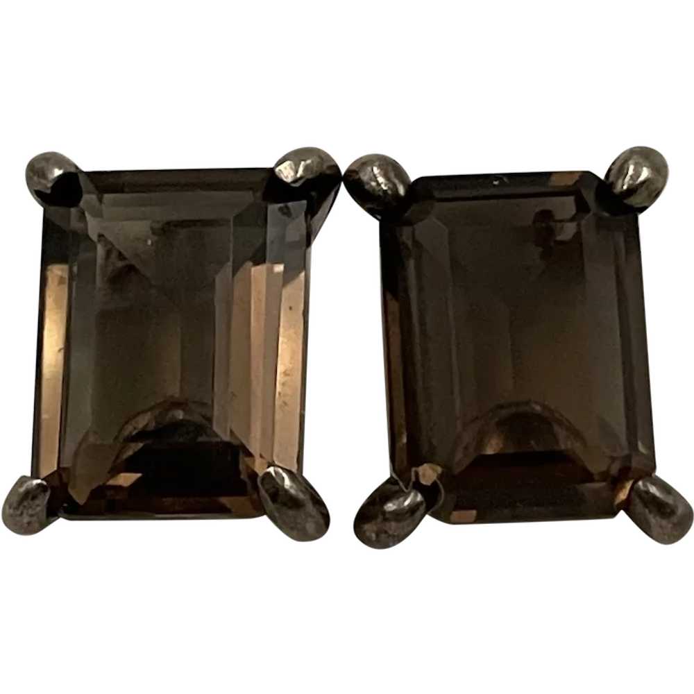 Stephen Dweck Sterling and Smoky Quartz Clip-on E… - image 1