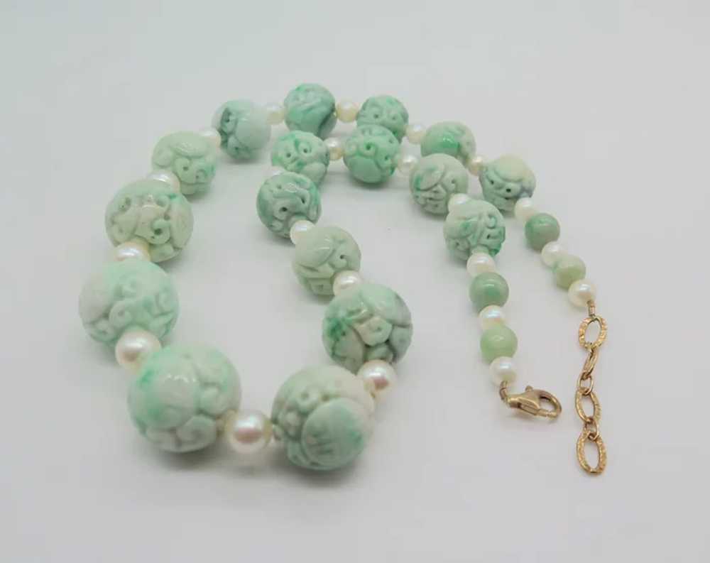 Natural Green Carved Jade Shou Wind Dragon Bead N… - image 3