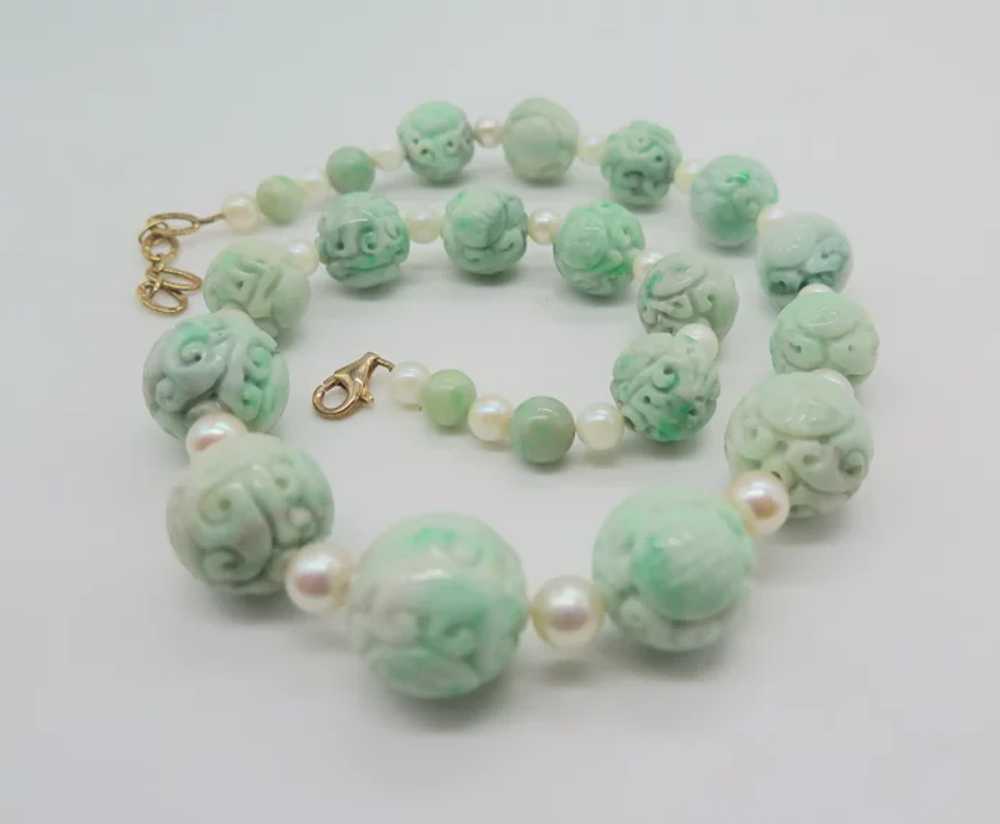 Natural Green Carved Jade Shou Wind Dragon Bead N… - image 4