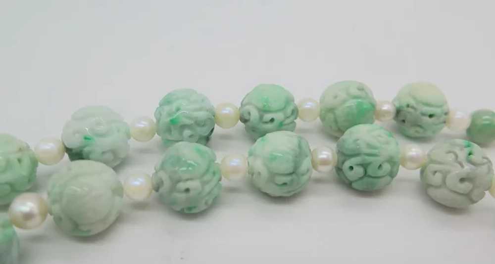 Natural Green Carved Jade Shou Wind Dragon Bead N… - image 6