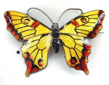 Enamel on Sterling Butterfly Pin - Rusty Red Yell… - image 1