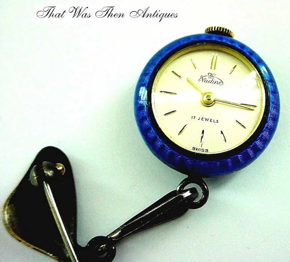 Cobalt Enamel on Sterling Swiss Watch with Matchi… - image 5