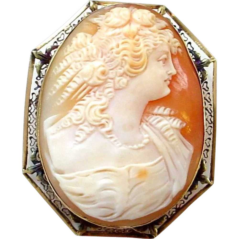 Large and Beautiful 14K Filigree Antique Cameo Pi… - image 1