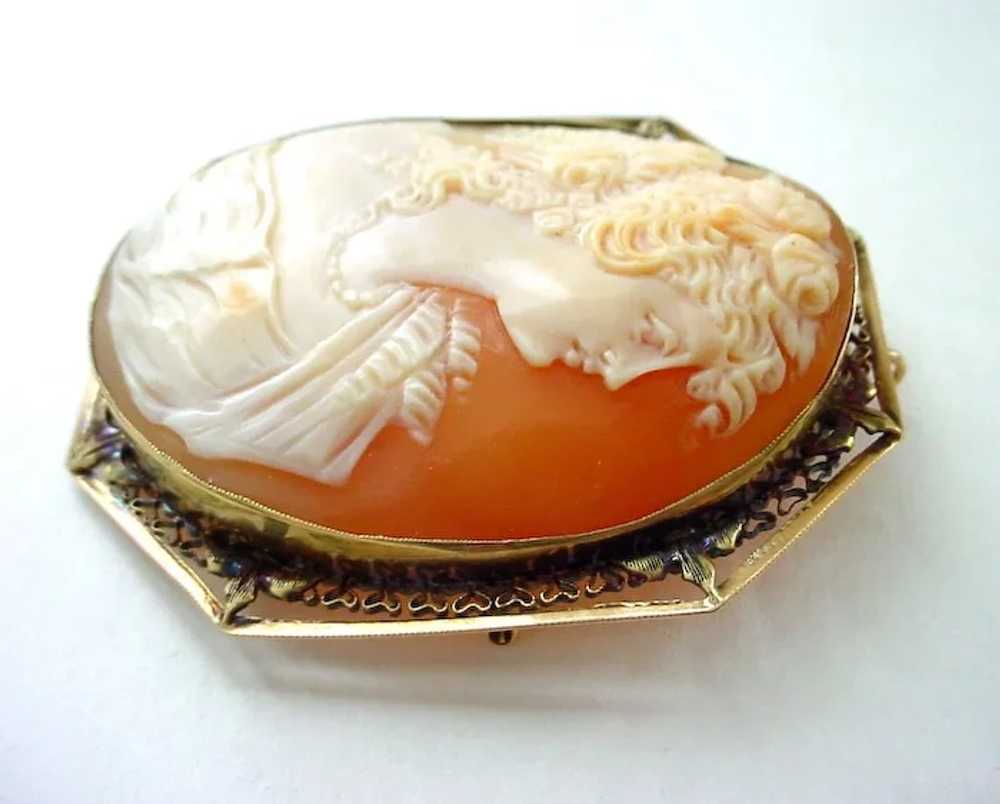 Large and Beautiful 14K Filigree Antique Cameo Pi… - image 5