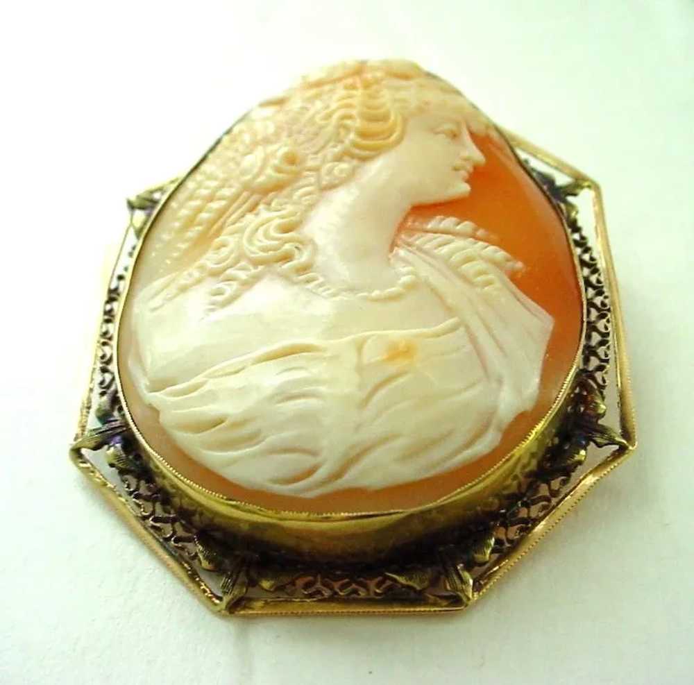 Large and Beautiful 14K Filigree Antique Cameo Pi… - image 8