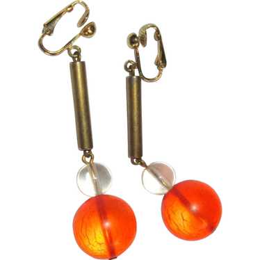 Lucite Earrings, Vintage 60's Drops, Clear Orange