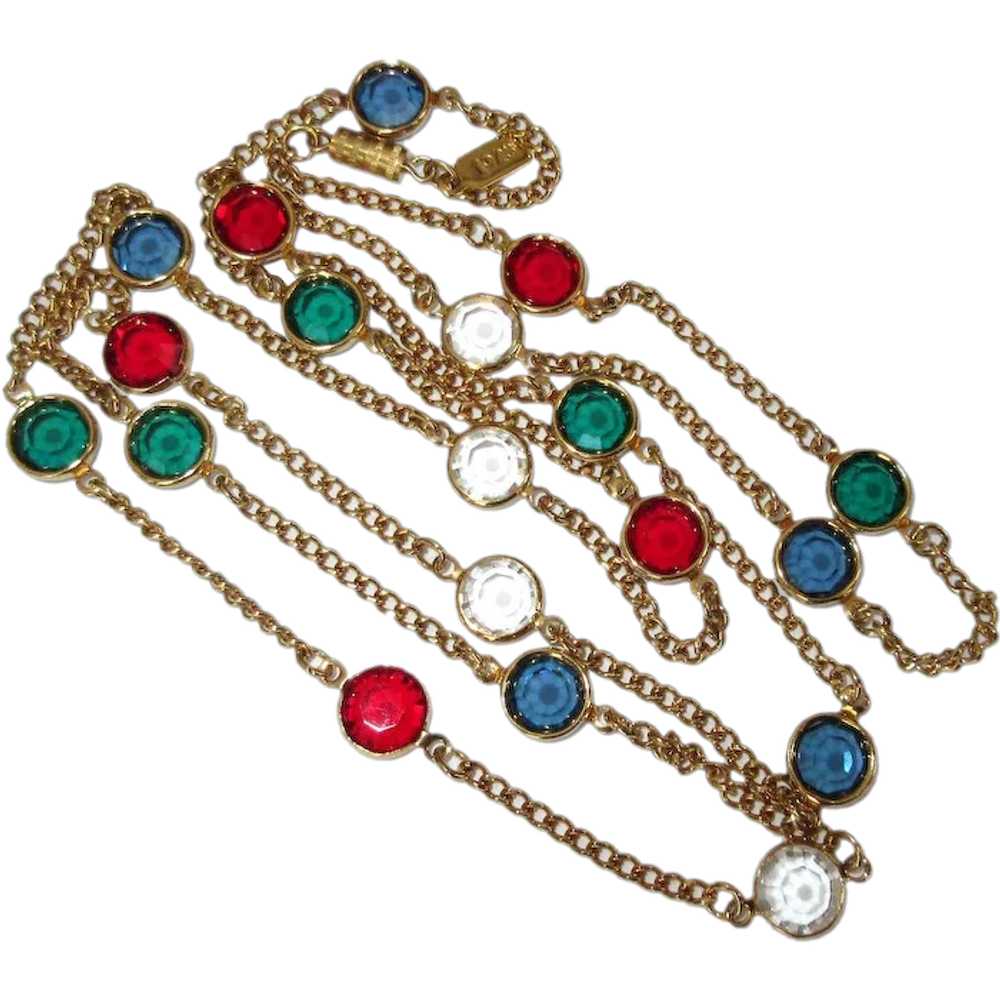 Crystal Station Necklace, Vintage 80's, Gold Tone… - image 1