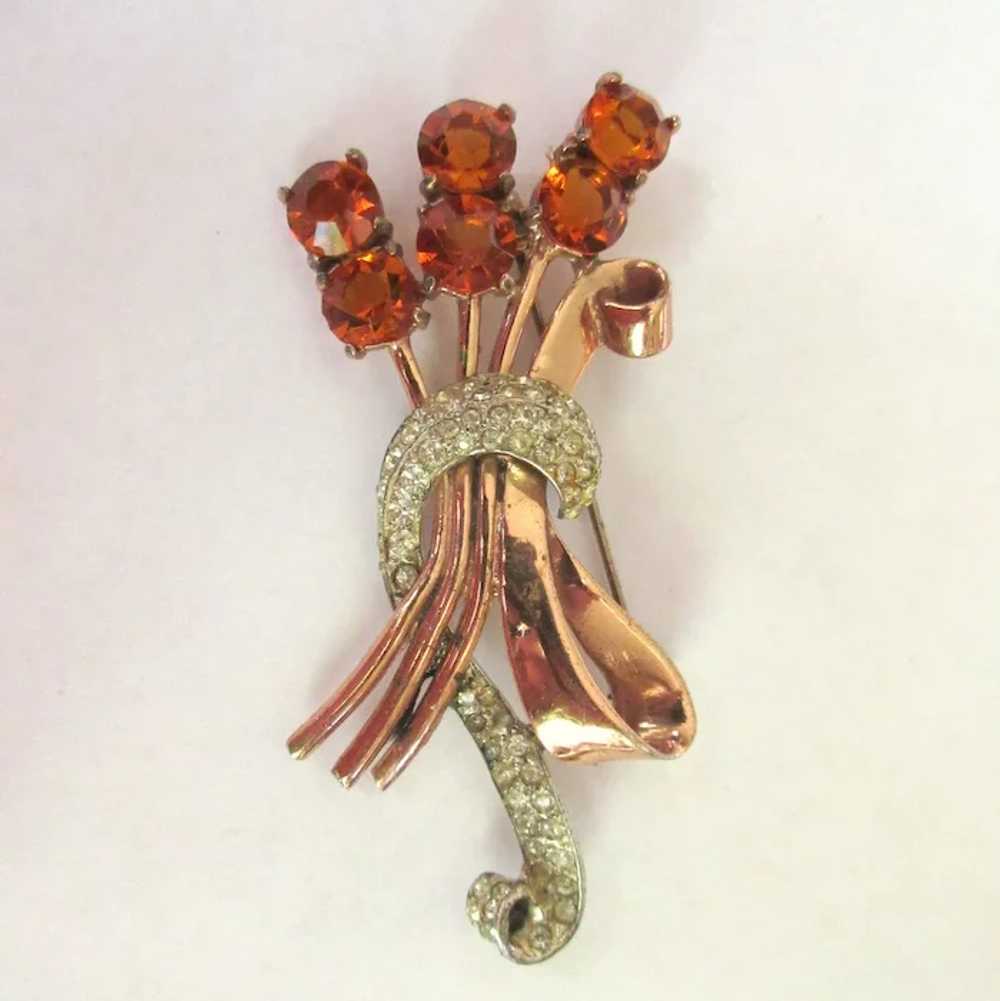 Corocraft Sterling Rhinestone Floral Bouquet Broo… - image 2