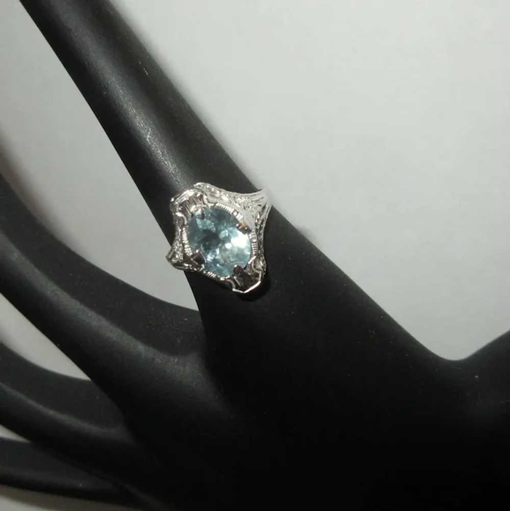 14K Filigree Ring, Sky Blue Topaz, 20's Art Deco - image 3