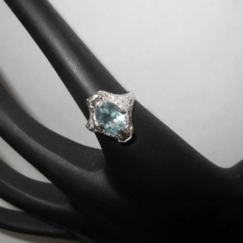 14K Filigree Ring, Sky Blue Topaz, 20's Art Deco - image 4