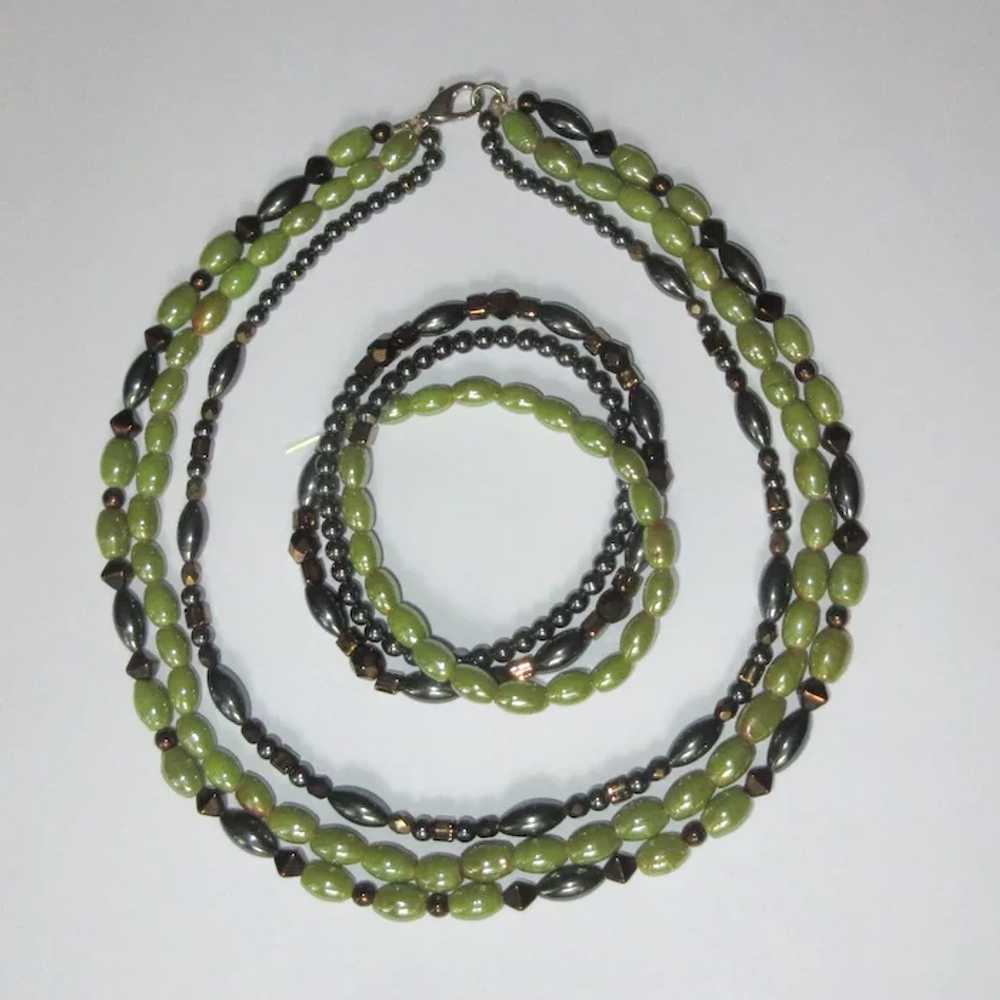 Vintage Necklace & Bracelet Set, 3 Strand Iridesc… - image 2
