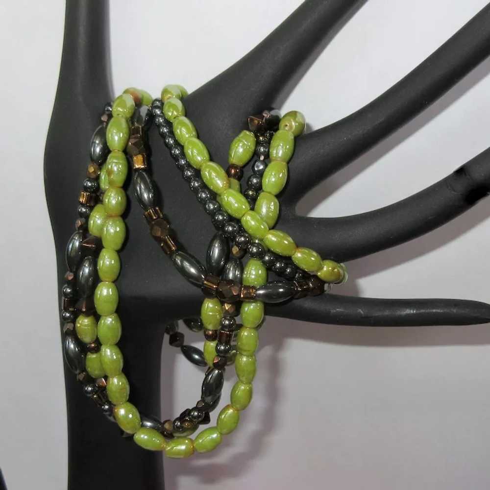 Vintage Necklace & Bracelet Set, 3 Strand Iridesc… - image 3