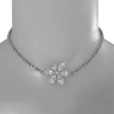 Vintage Rhinestone Necklace, Daisy Choker, Signed… - image 1