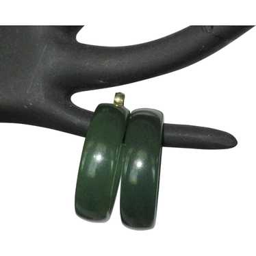 Vintage Hoop Earrings, Green Lucite, Large Clip O… - image 1