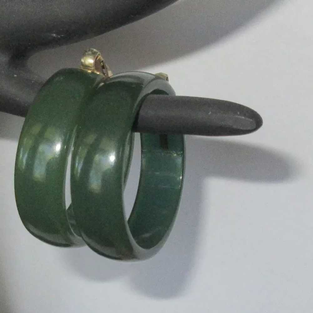 Vintage Hoop Earrings, Green Lucite, Large Clip O… - image 3