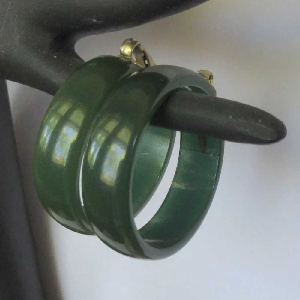 Vintage Hoop Earrings, Green Lucite, Large Clip O… - image 4