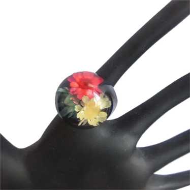 Lucite Bubble Ring, Straw Flowers, Vintage 1960's… - image 1