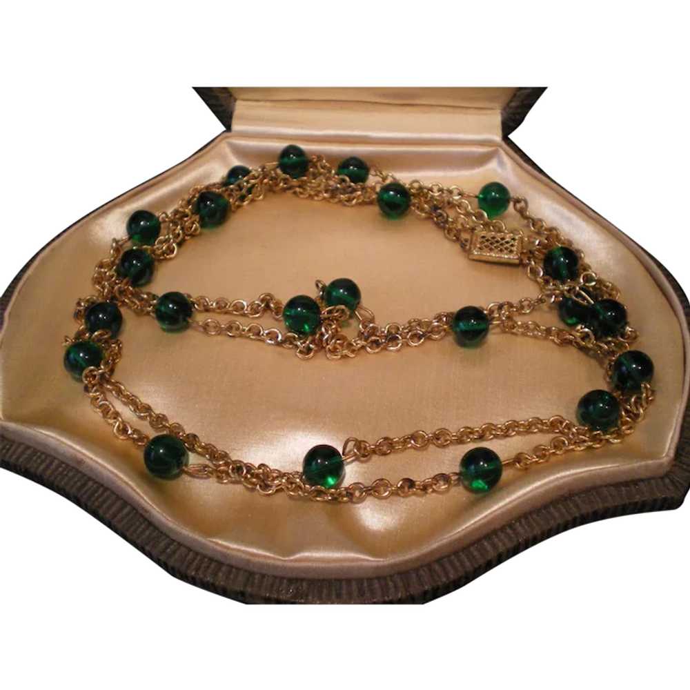 c1930 59 inch Flapper Green Glass Necklace - image 1