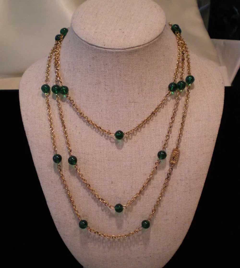 c1930 59 inch Flapper Green Glass Necklace - image 2