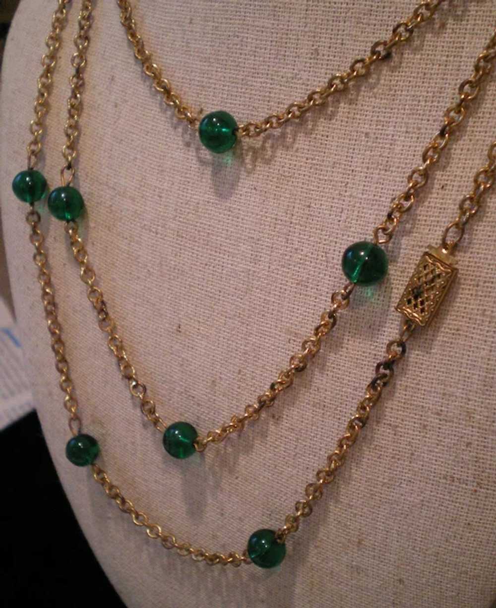 c1930 59 inch Flapper Green Glass Necklace - image 3