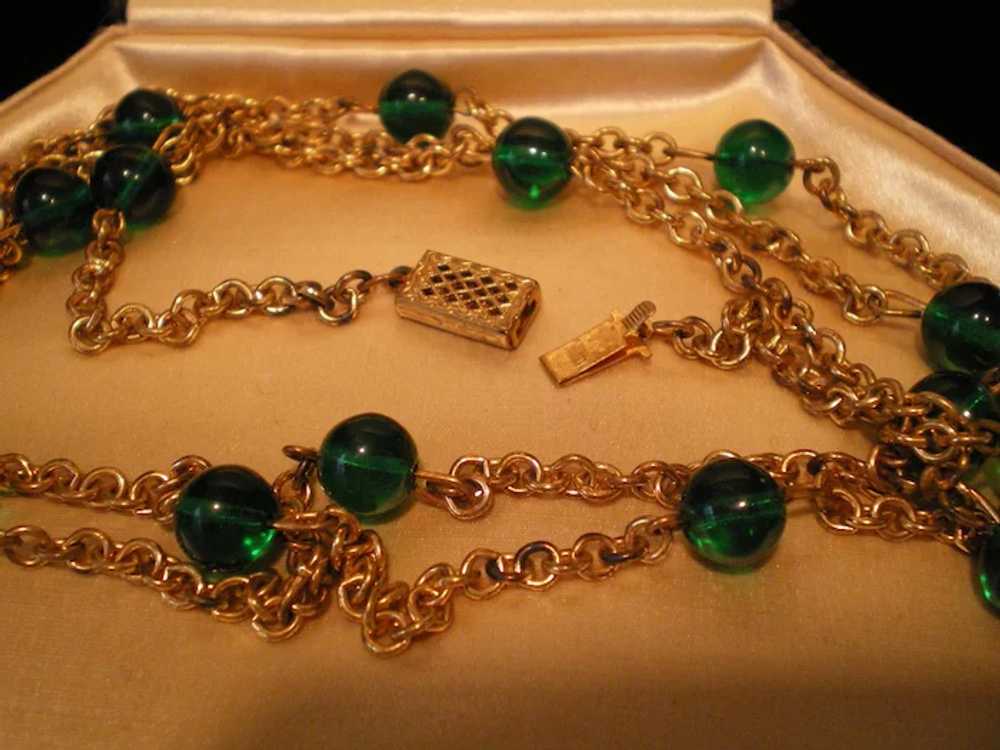 c1930 59 inch Flapper Green Glass Necklace - image 4