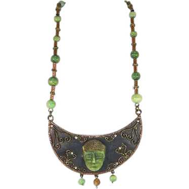 Aztech Indian Vintage Long order Green Stone Necklace