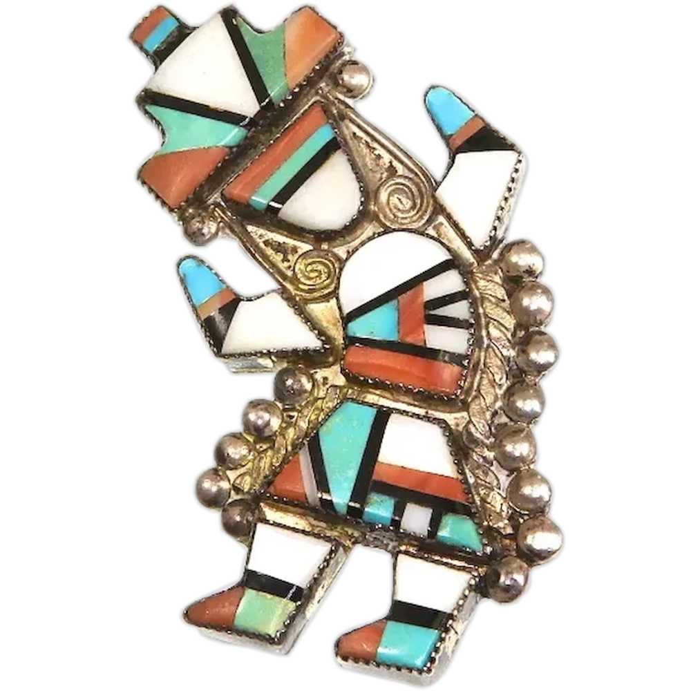 Zuni Native American Inlay Rainbow Dancer Pin – T… - image 1