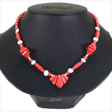 Art Deco Coral and White Glass Necklace - image 1