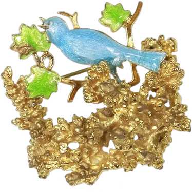 Hattie Carnegie Enamel Bluebird Pin – Blue and Gre