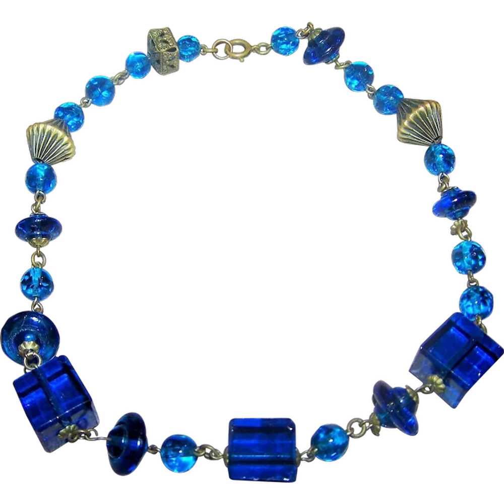Lovely Deco Style Blue Glass Bead  Choker with Br… - image 1