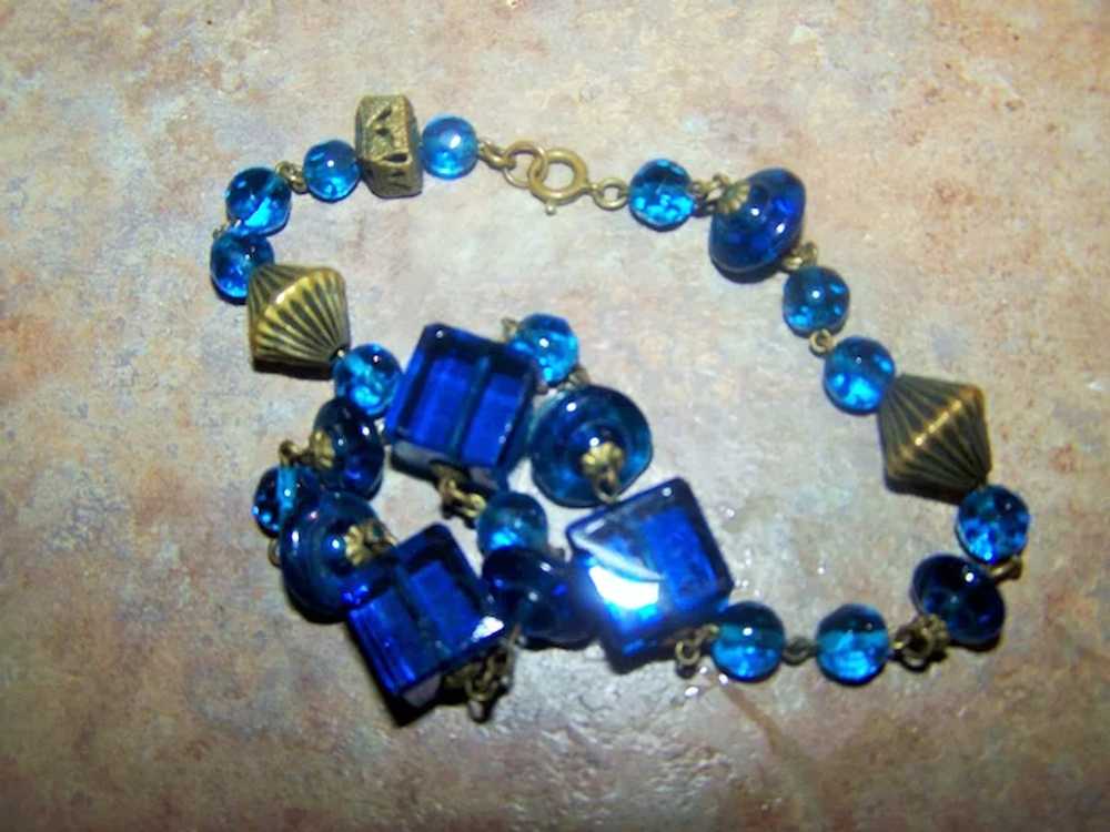 Lovely Deco Style Blue Glass Bead  Choker with Br… - image 3